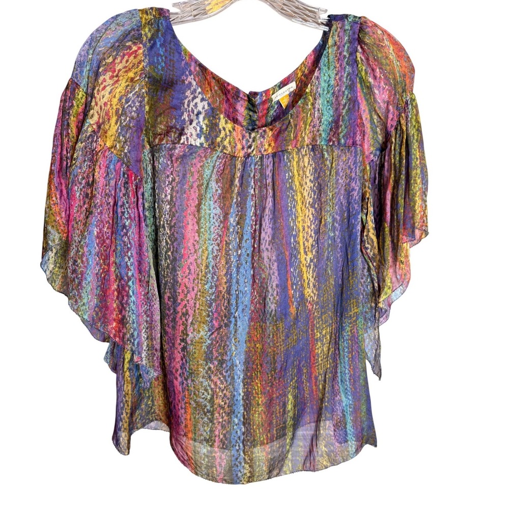 Leifsdottir Anthropology 100% Silk Abstract Print Flutter Sleeve Blouse Size 2